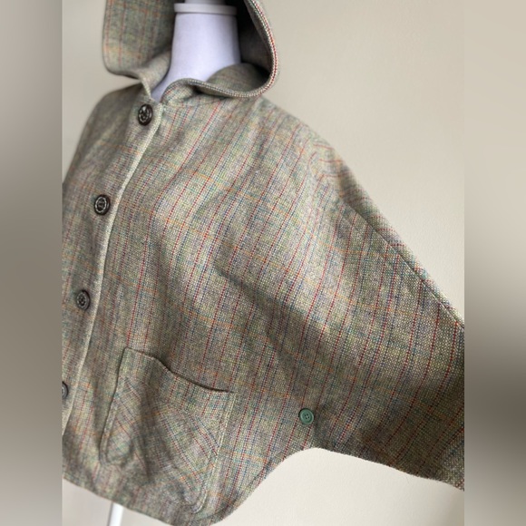 PAUL & JOE for TARGET TWEED, PLAID CAPE STYLE BUTTON FRONT PONCHO W HOOD, SZ S/M - Picture 6 of 17